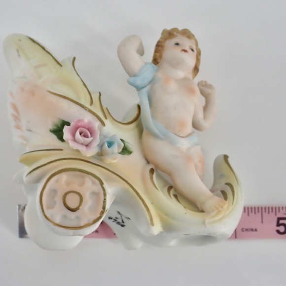 Antique Bisque Figure Collectible BABY Cherub & Carriage 4" x 4" DECOR STATUETTE - Picture 14 of 14
